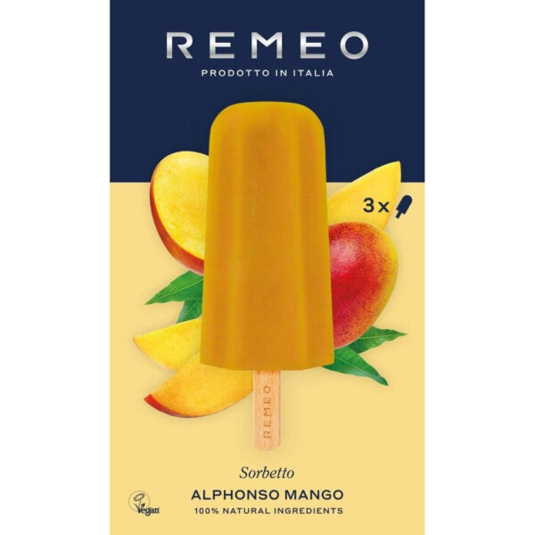 Remeo Gelato Alphonso Mango Sorbet Lolly, 3X70Ml