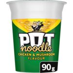 Pot Noodle Chicken & Mushroom Standard Pot Noodle Instant Vegetarian Snack Quick to Make Noodles 90 G