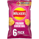 Walkers Prawn Cocktail Vegetarian Multipack Crisps, Ideal for Lunch and Snacking 6X25 G