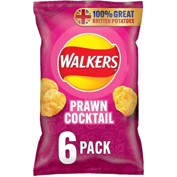 Walkers Prawn Cocktail Vegetarian Multipack Crisps, Ideal for Lunch and Snacking 6X25 G
