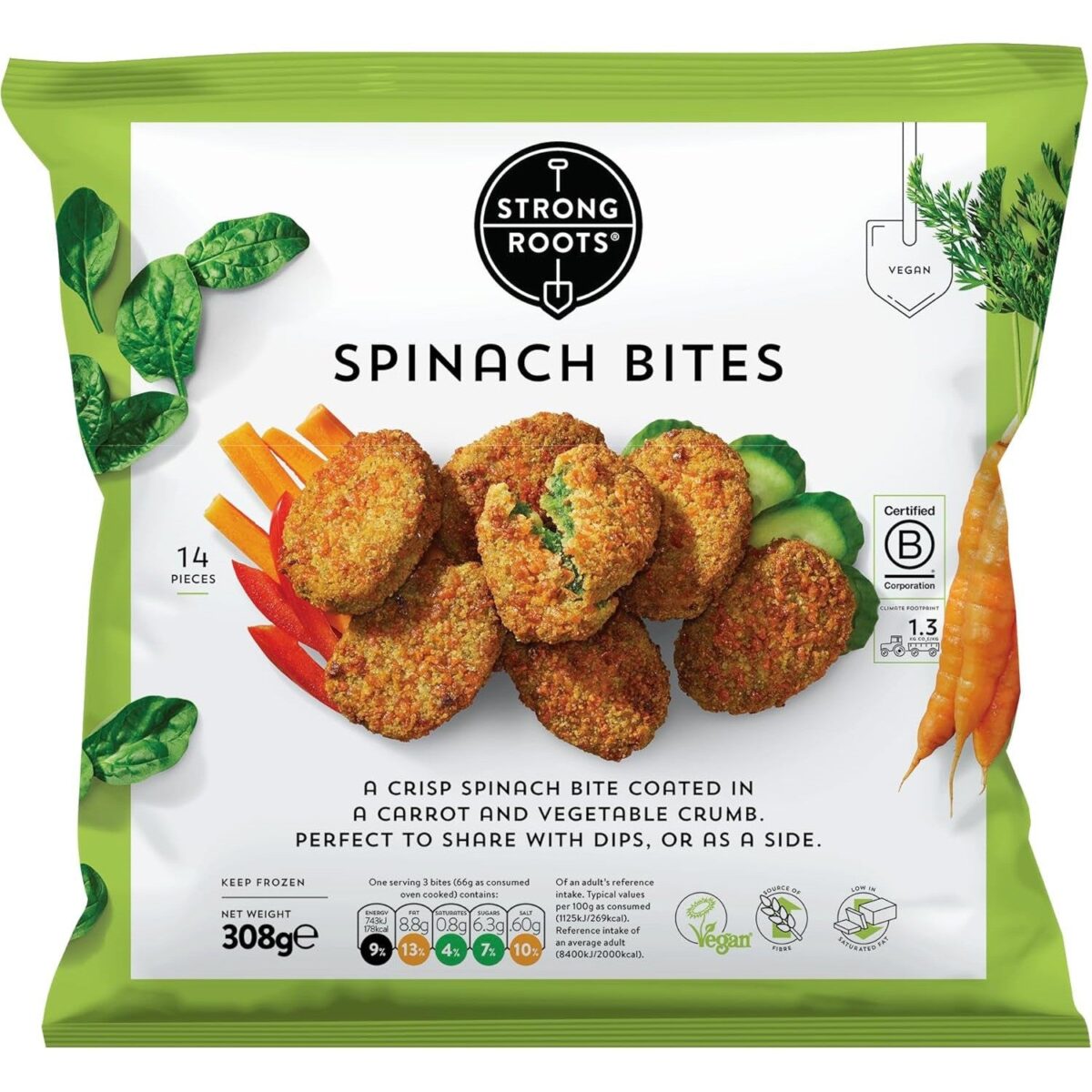 STRONG ROOTS Spinach Bites, 308G (Frozen)