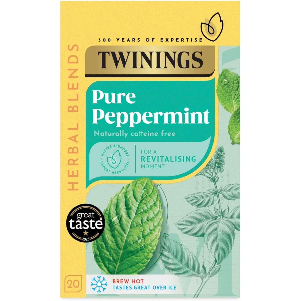 Twinings Pure Peppermint Flavoured Tea Bags - 20 Biodegradable Bags Caffeine & Sugar Free Herbal Tea for Digestion & Refreshment Natural Peppermint Flavor