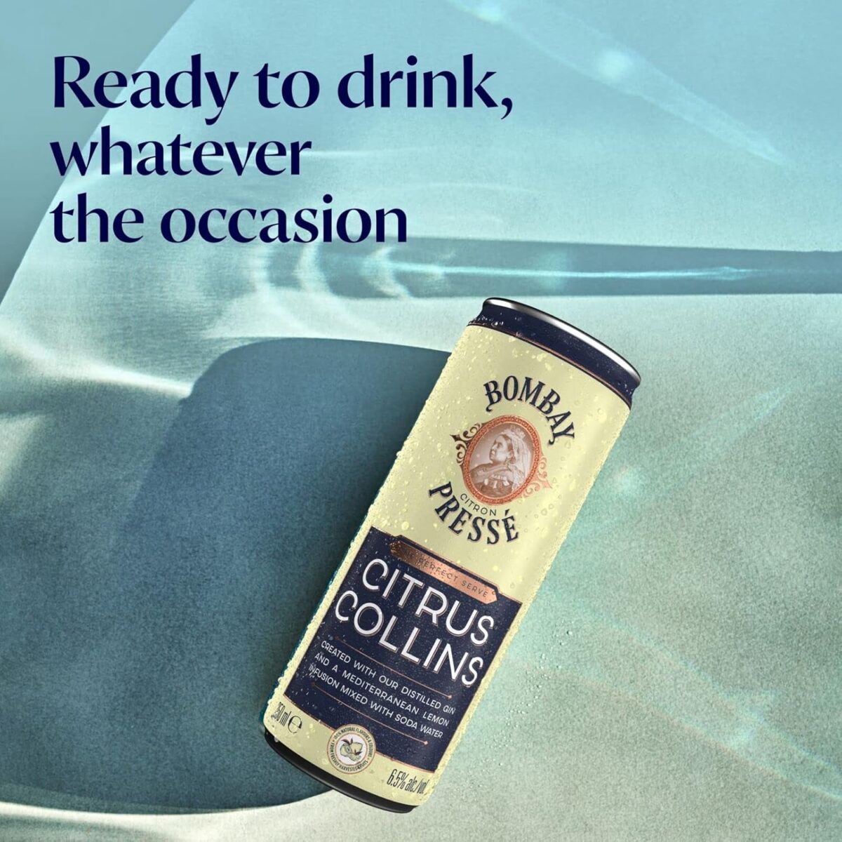Bombay Pressé Citrus Collins, 6.5% ABV, 12 X 25Cl / 250 Ml, Ready-To-Drink Pre-Mixed Cocktail Can, Created with London Dry Gin and Infused with the Natural Flavour of Mediterranean Lemons