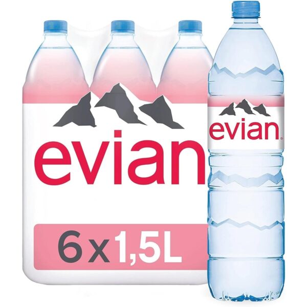 Evian Still Natural Mineral Water, 1.5 L (Pack of 6)