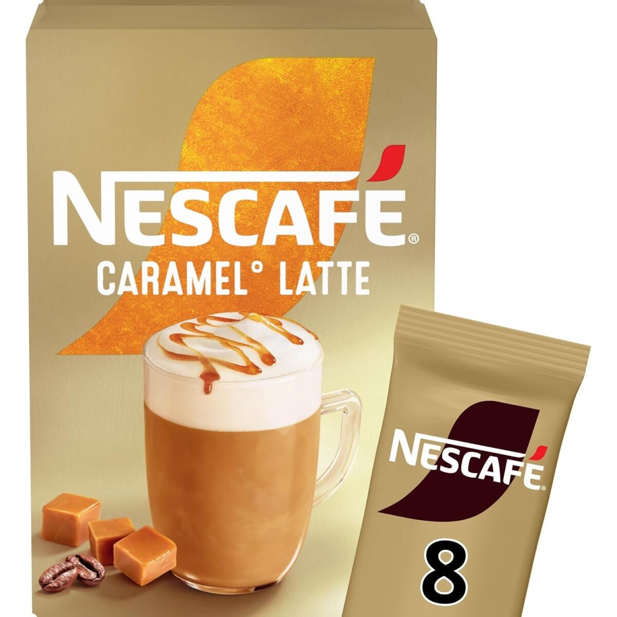 NESCAFÉ Caramel Latte Instant Coffee 8 X 17G Sachets, 100% Responsibly Sourced Coffee