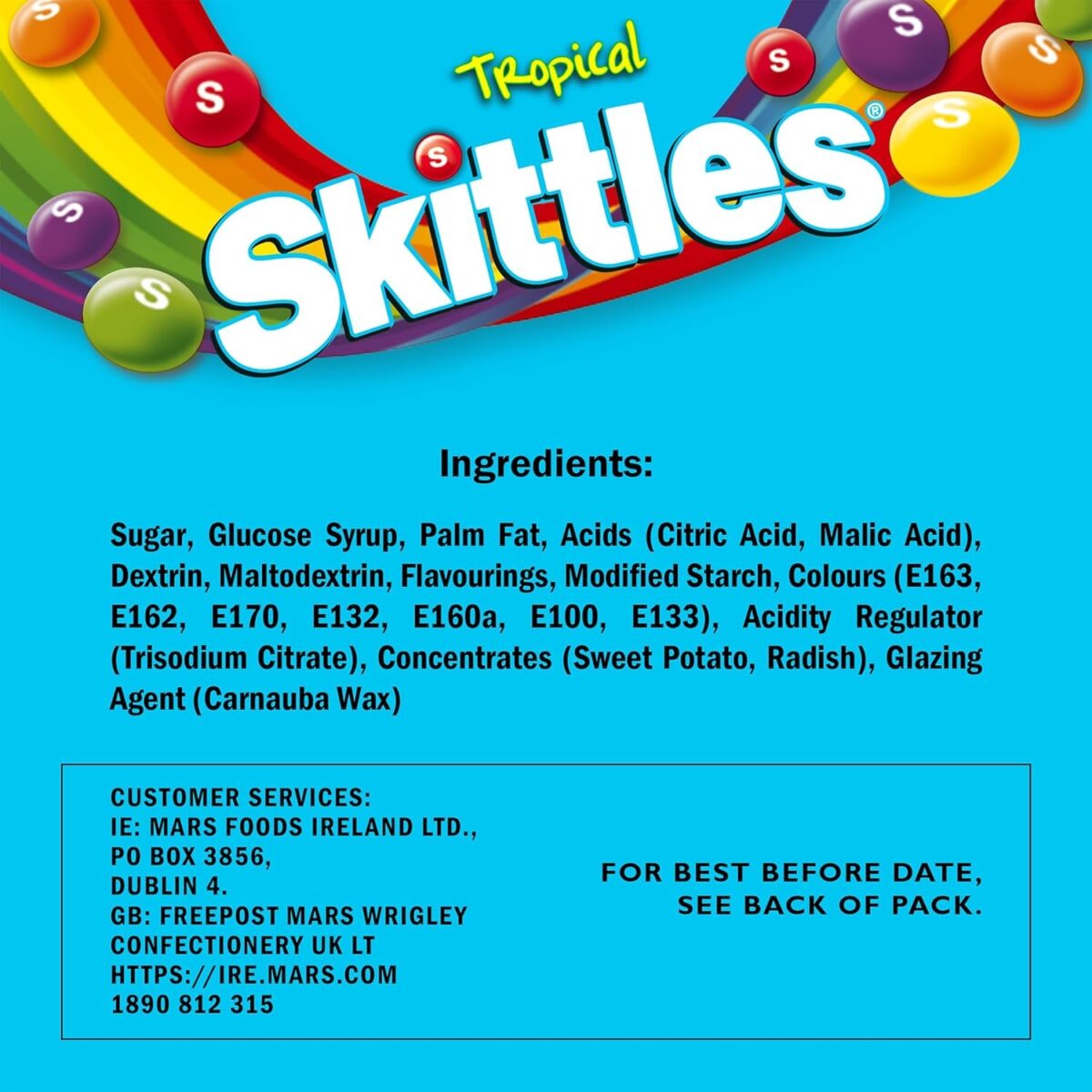 Skittles Vegan Chewy Sweets Tropical Fruit Flavoured Pouch Bag 136G