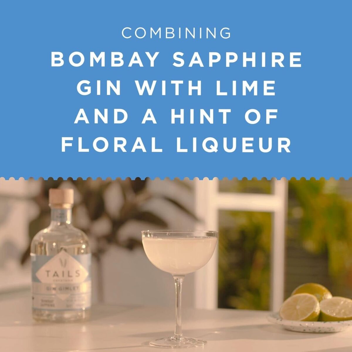 Tails Cocktails Gin Gimlet, Crafted with Bombay Sapphire Gin, Ready-To-Drink Pre-Mixed Cocktail, Serves 4 Bar-Quality Cocktails, 14.9% ABV, 50Cl / 500Ml