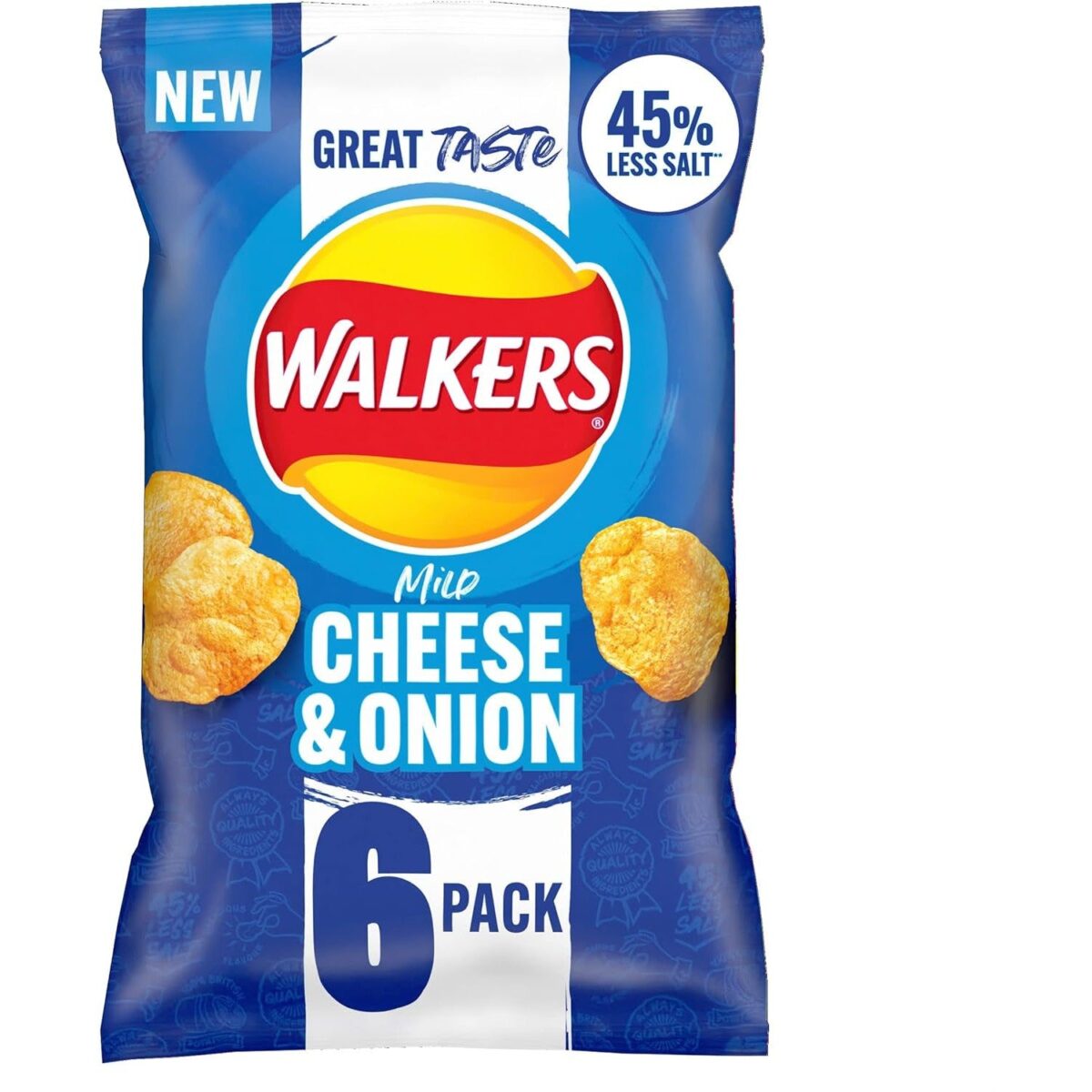 Walkers Less Salt Mild Cheese & Onion 6Pk