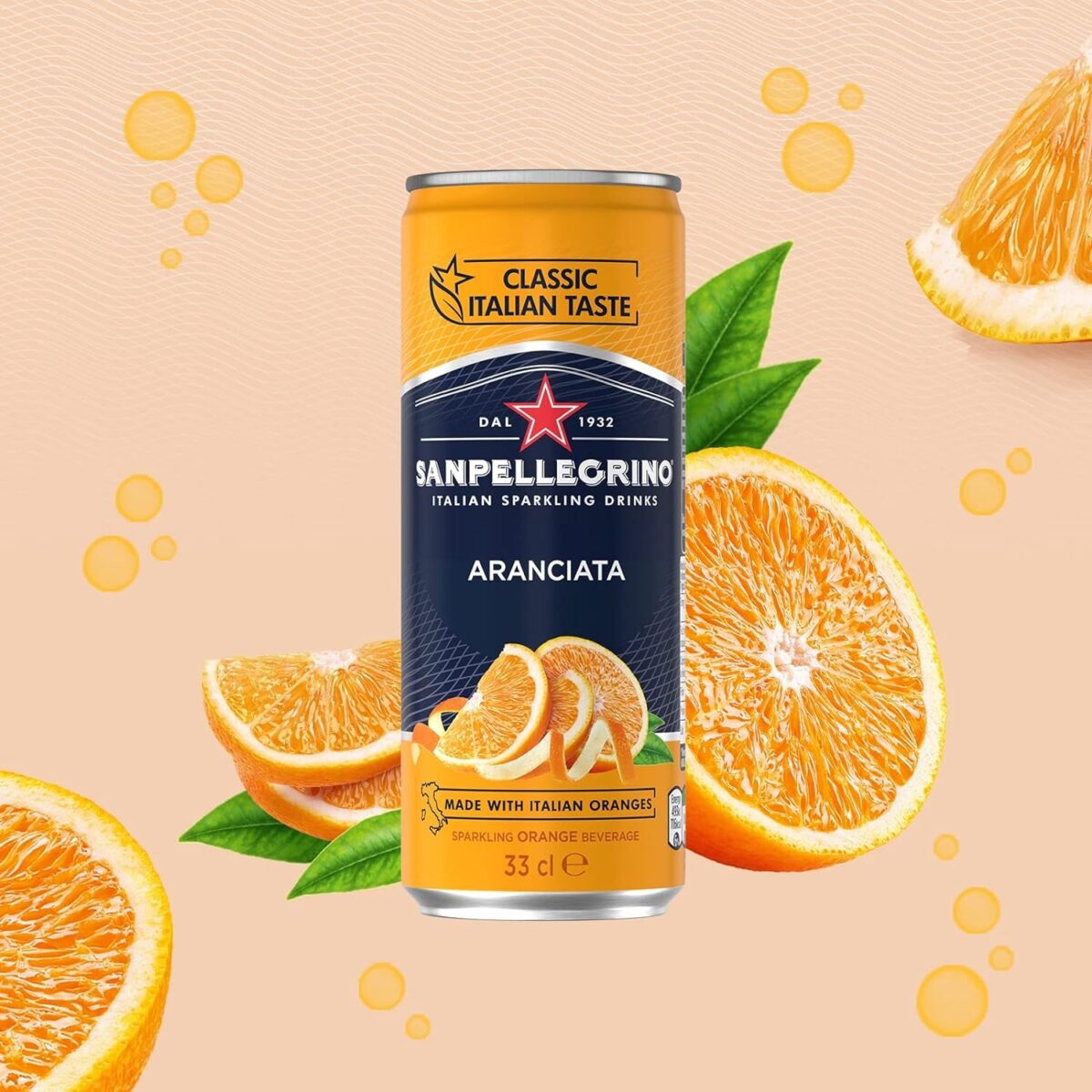 San Pellegrino Italian Sparkling Drinks Classic Taste Original Sparkling Orange Canned Soft Drink 4 X 330 Ml
