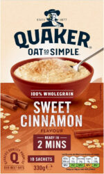 Quaker Oat so Simple Sweet Cinnamon Porridge, 10 X 33 G