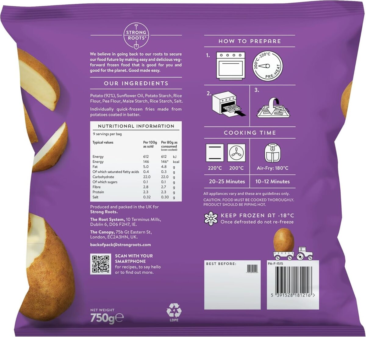 Strong Roots Crispy Skinny Fries, 750G (Frozen)