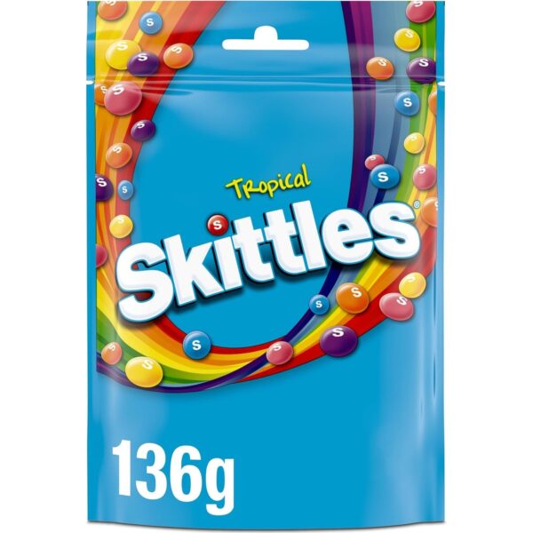 Skittles Vegan Chewy Sweets Tropical Fruit Flavoured Pouch Bag 136G
