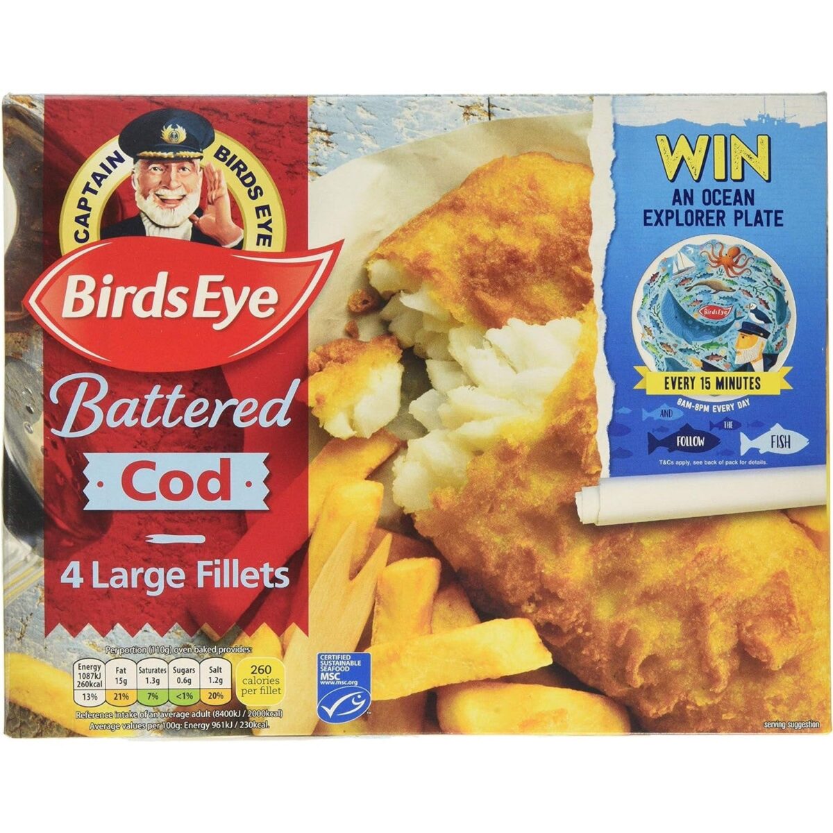 Birds Eye 4 Battered Cod Large Fillets, 440G (Frozen)