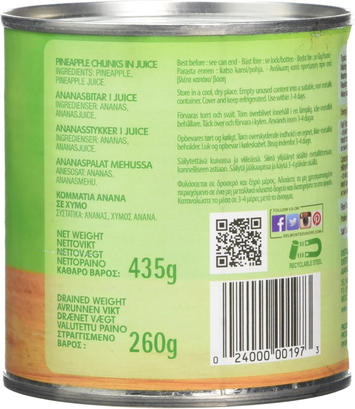 Del Monte Pineapple Chunks in Juice, 435G