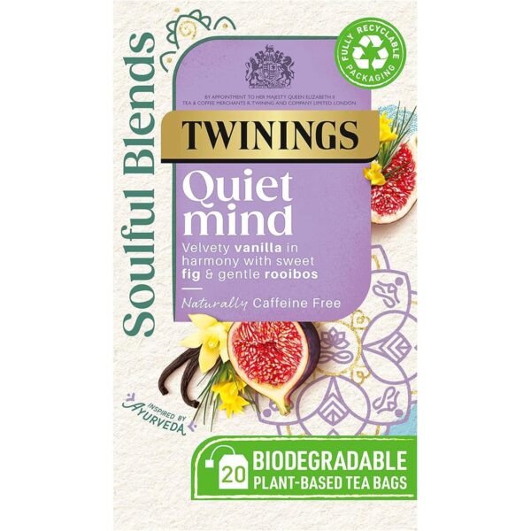 Twinings Soulful Blends Quiet Mind Inspired by Ayurveda - Velvety Vanilla Herbal Tea Infusion with Fig & Rooibos - 20 X Biodegradable Tea Bags