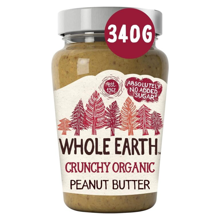 Whole Earth Crunchy Organic Peanut Butter, 340 G Jar, Original Nut Spread Made with All Natural Ingredients, No Added Sugar, Gluten Free, Vegetarian & Vegan Friendly