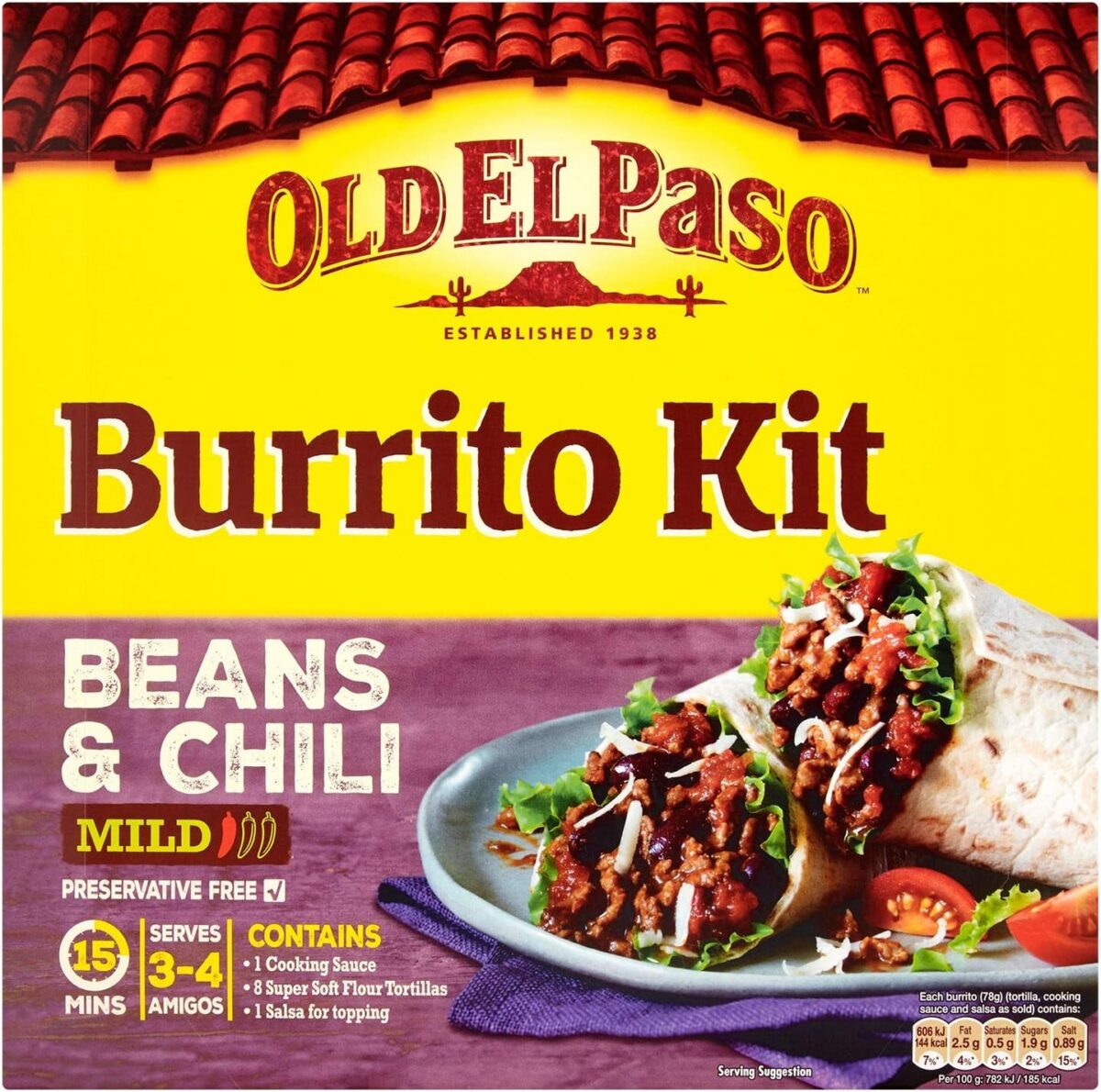 Old El Paso Mexican Mild Beef & Bean Chilli Buritto Kit, 620G