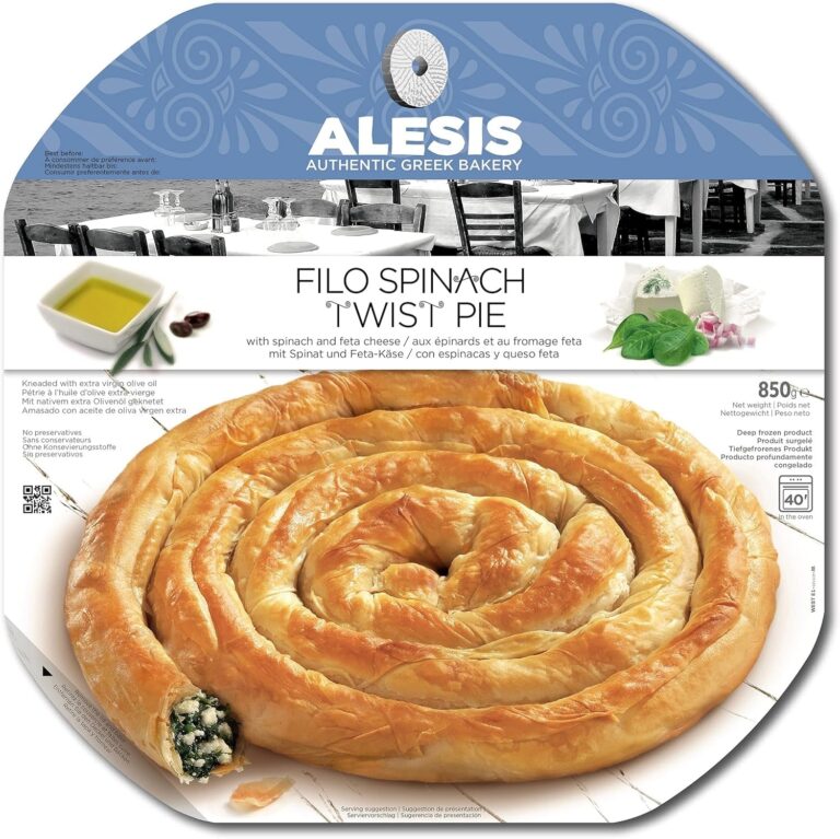 Alesis Bakery Filo Spinach Twist Pie, Traditional Greek Spinach & Feta Filo Pastry, 850G (Frozen)