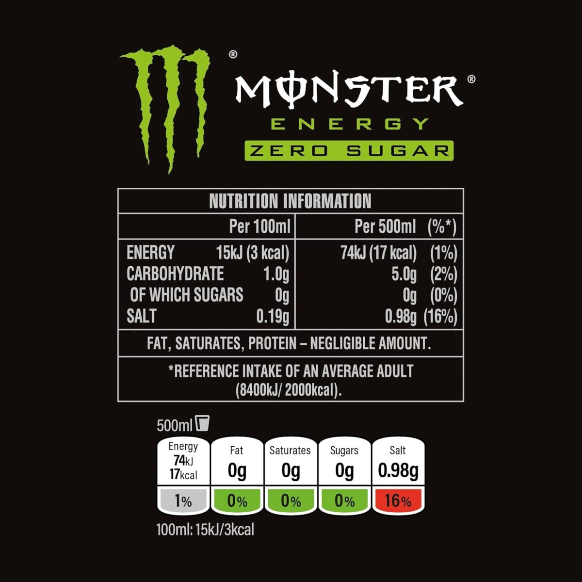 Monster Energy Green Zero, 4 X 500Ml