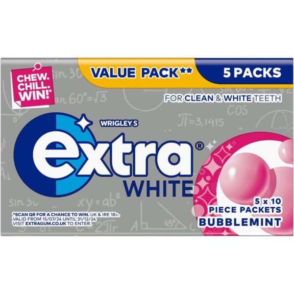Wrigley'S Extra White Bubblemint, 5 X 10 Pieces