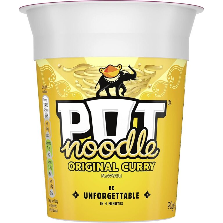 Pot Noodle Original Curry Instant Snack Quick to Make Noodles 90 G, White