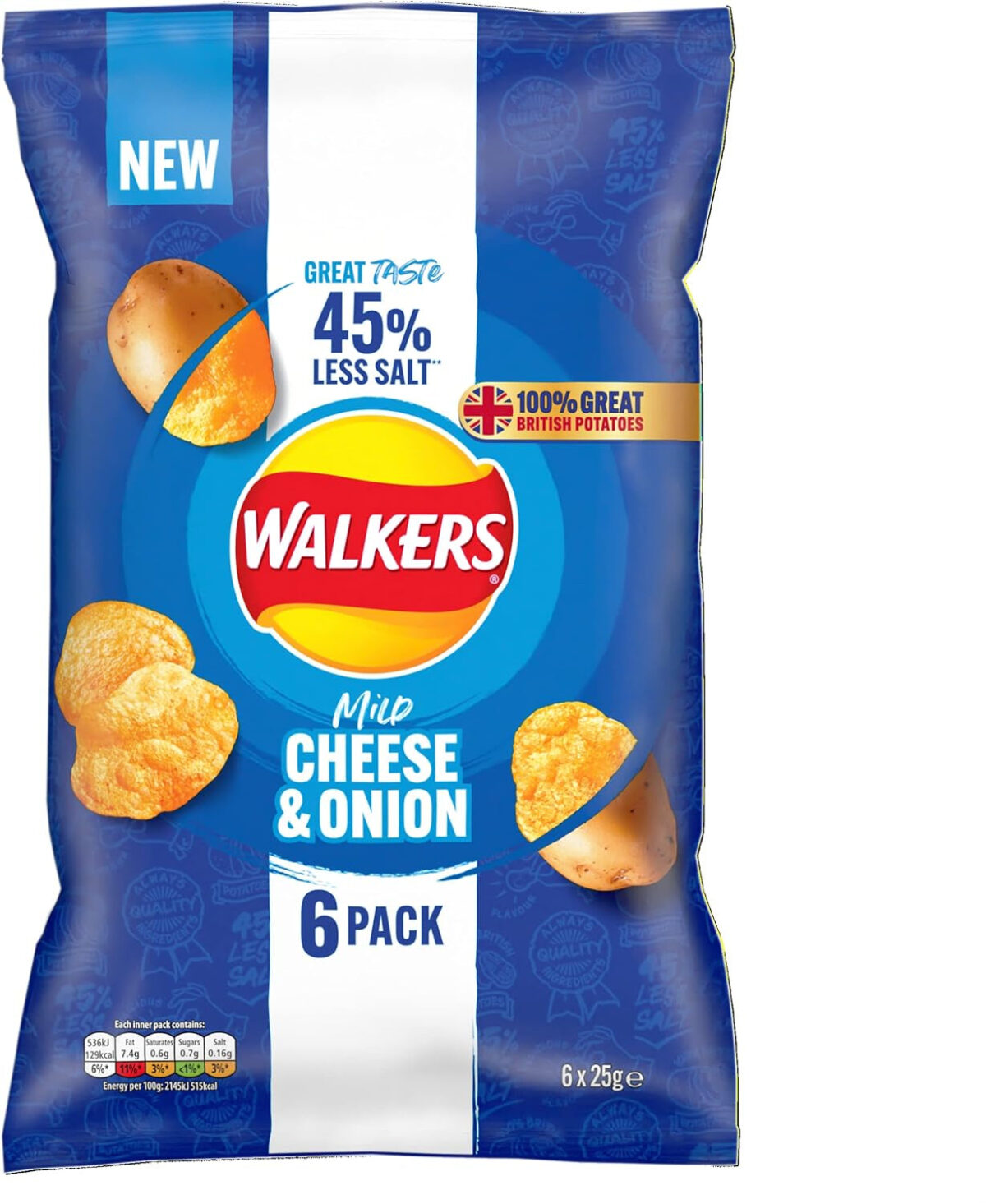 Walkers Less Salt Mild Cheese & Onion 6Pk